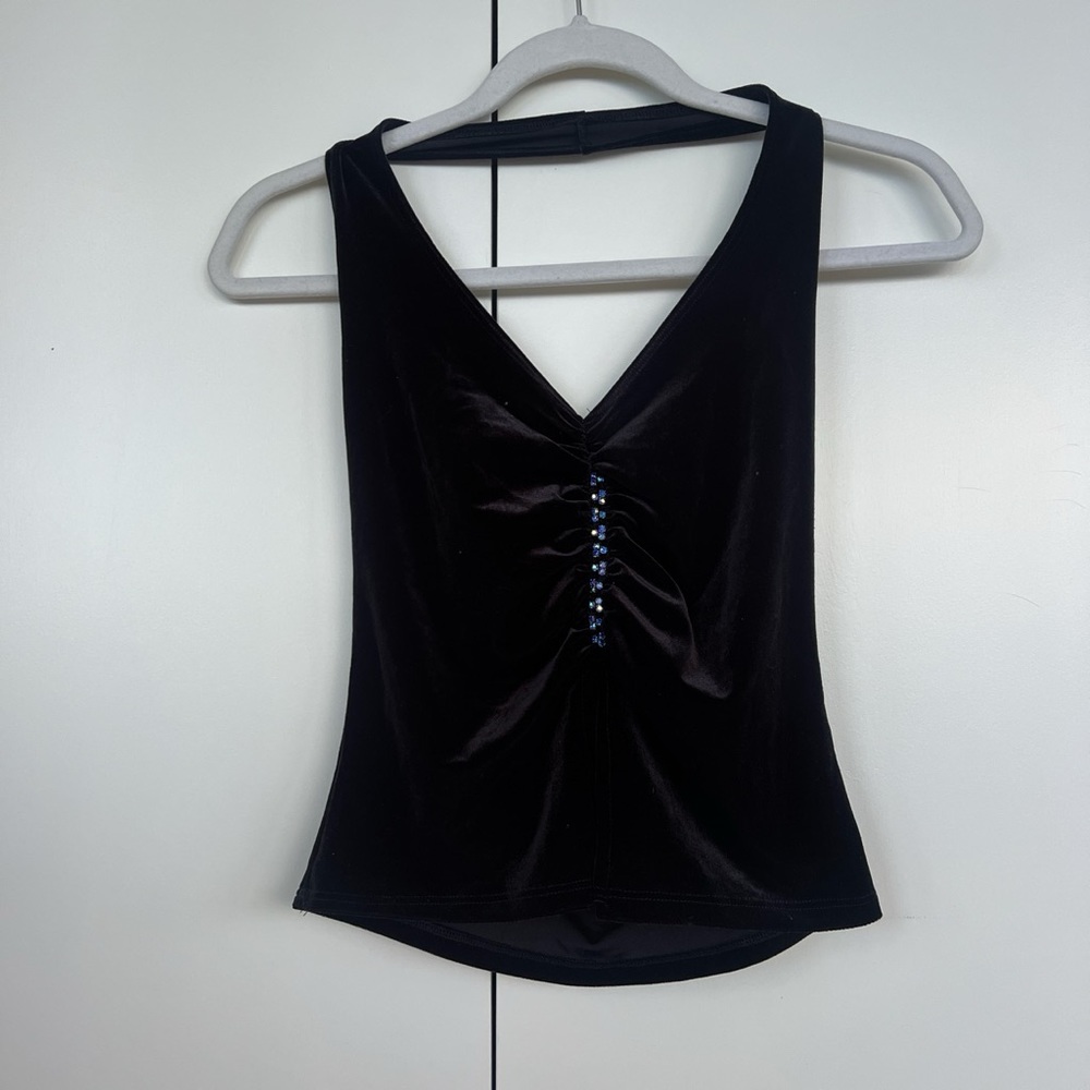 OBOE black velvet halter top with line of jewels